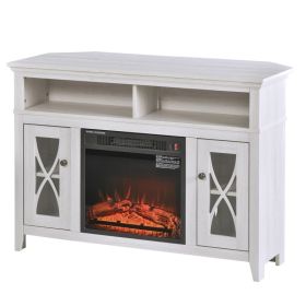Rustic White Electric Fireplace Mantel TV Stand w/ Adjustable Shelves 2 Storage Cabinets Rustic White Electric Fireplace Mantel TV Stand w/ Adjustable Shelves 2 Storage Cabinets